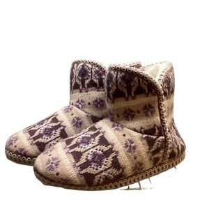 Cozy Knit Boots‎ Women's Purple Nordic Fair Isle Lined Slippers Size M